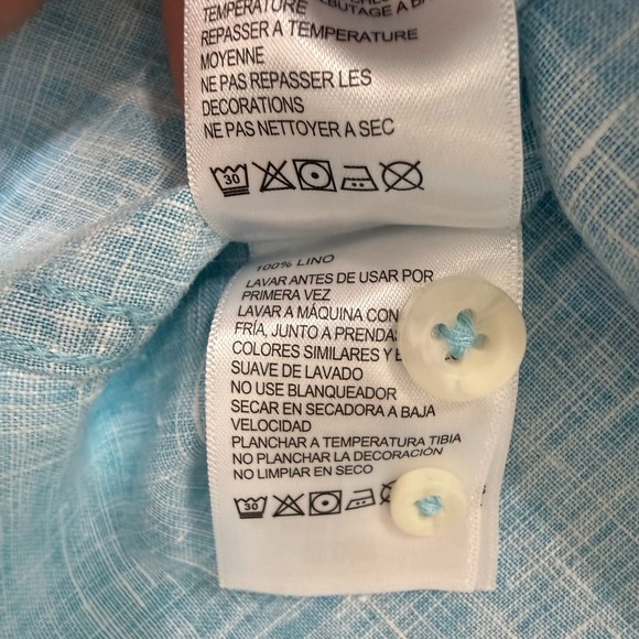 Tommy Bahama Mens XL Linen Short Sleeve Button Up Shirt Aqua Blue Marlin Logo - Picture 7 of 10